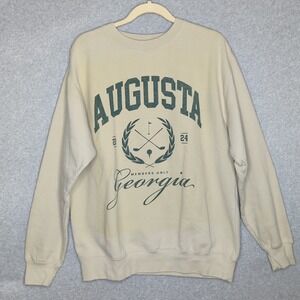 Augusta Georgia Members only Golf Crewneck Sweatshirt Mens L Beige Green Golfing